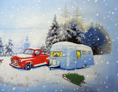 Vintage Christmas Trailer and Trucks close up 2